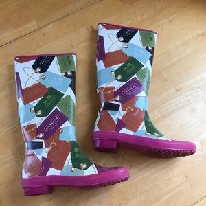 COACH Pammie Hang Tags Multi Color Rain Boots Rubber size 5